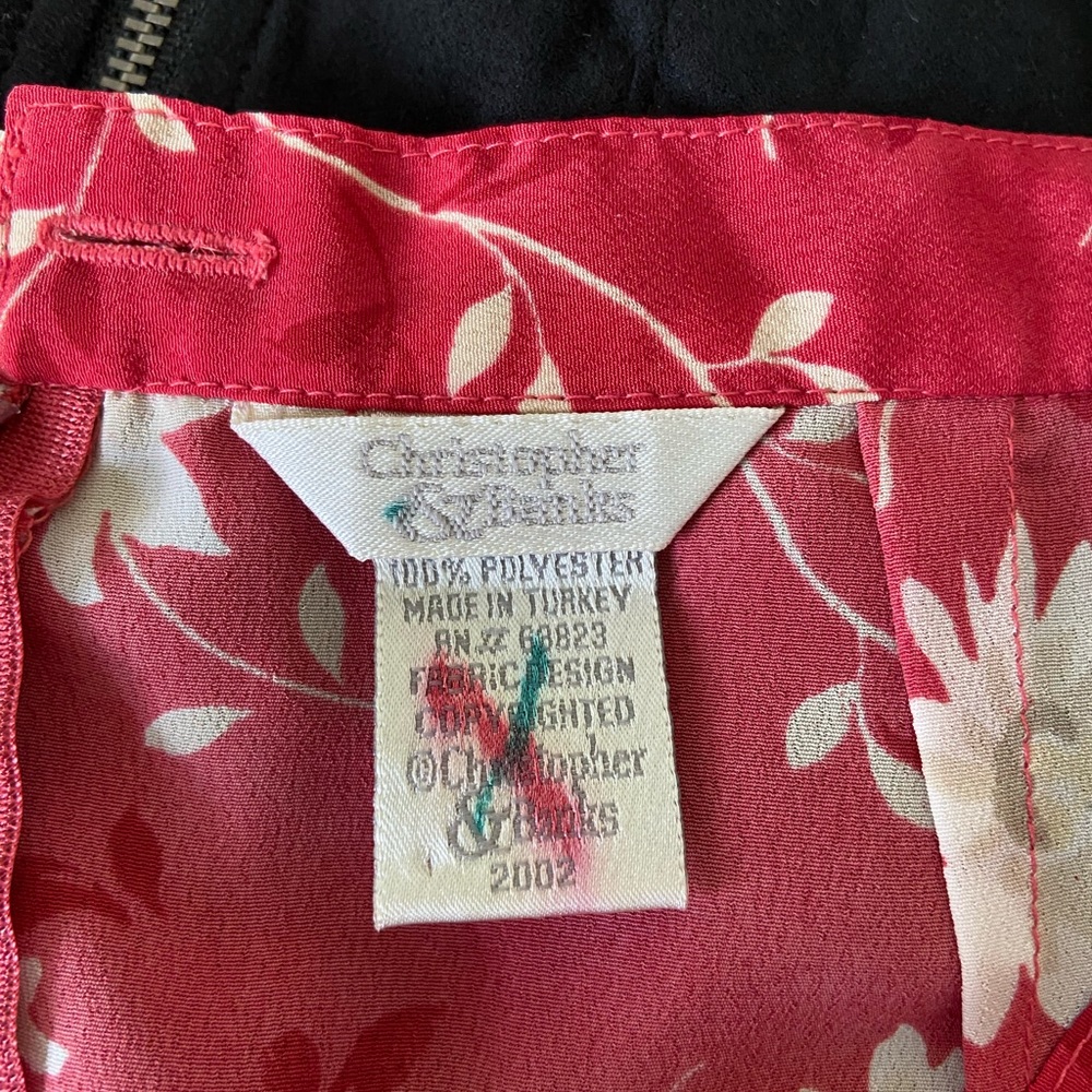 Vintage Christopher & Banks women’s red tan floral polyester zip maxi skirt 6 - Picture 6 of 8